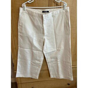 Chaps Womens White Linen Blend Cropped Pants Size 16 With Back Pockets